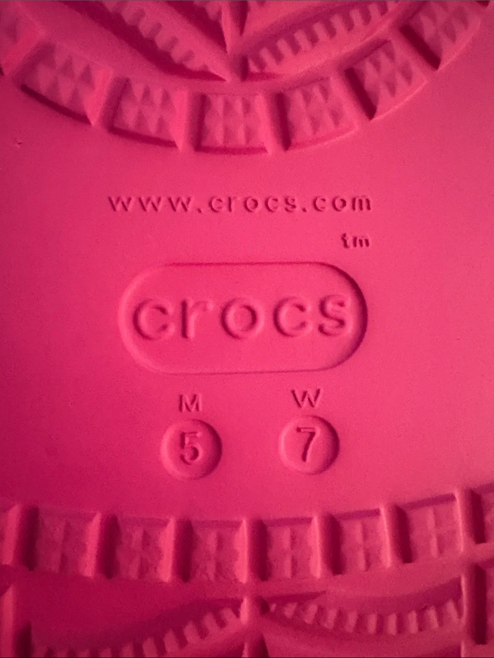 Size 7, women’s five men, hot pink CROCS classic crush clogs platform